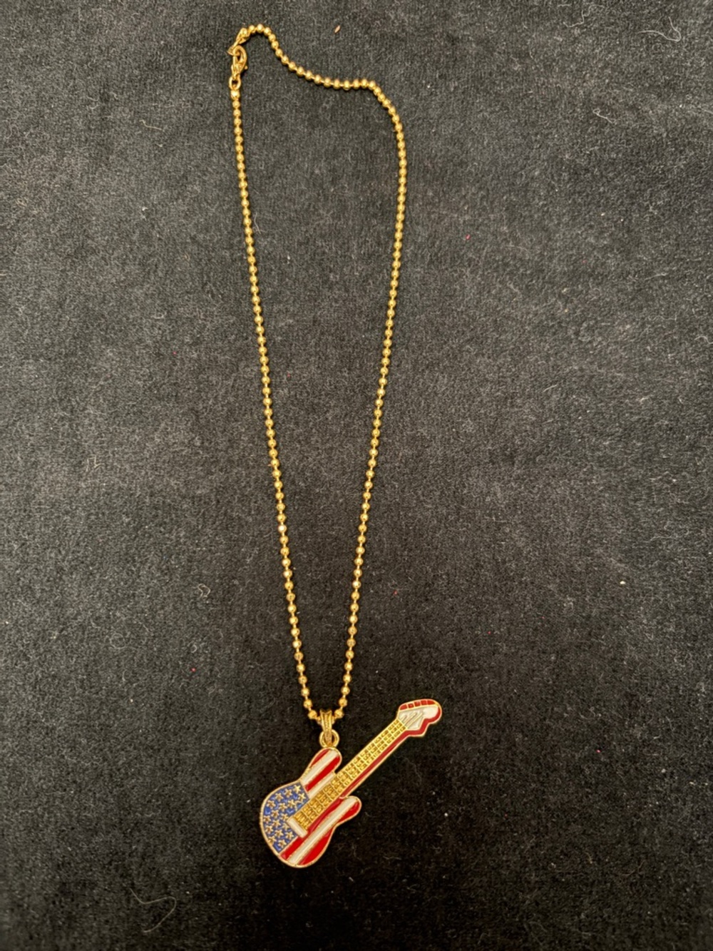 Gold Guitar Pendant Necklace with American Flag Design